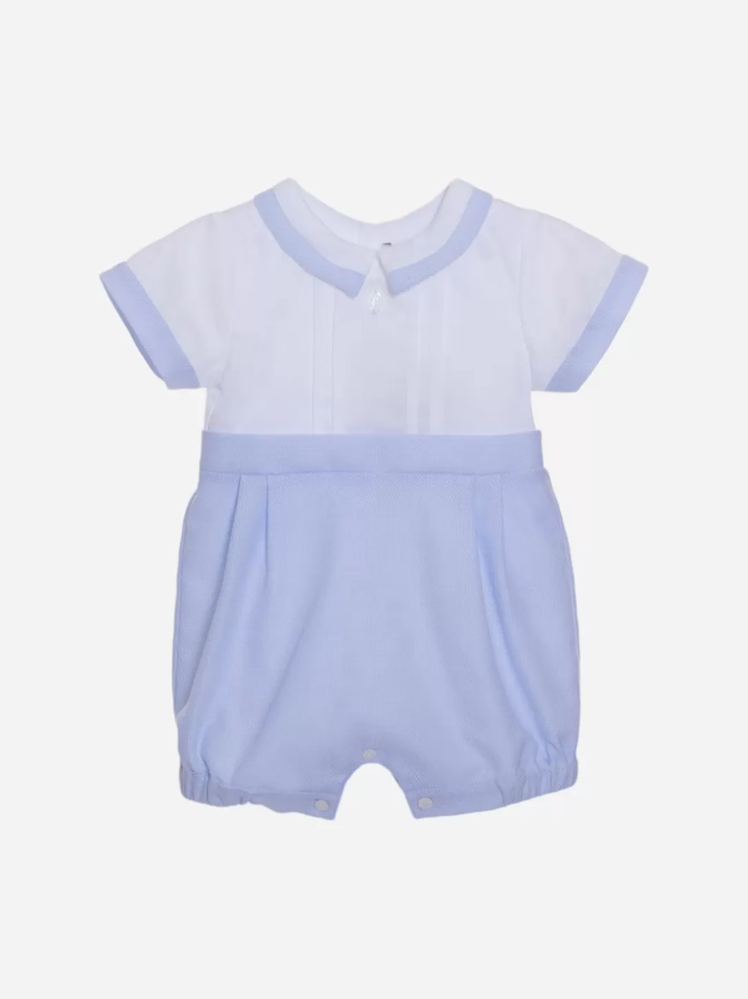 Baby Patachou Blue And White Baby Boy'S Romper In Piquet And Satin