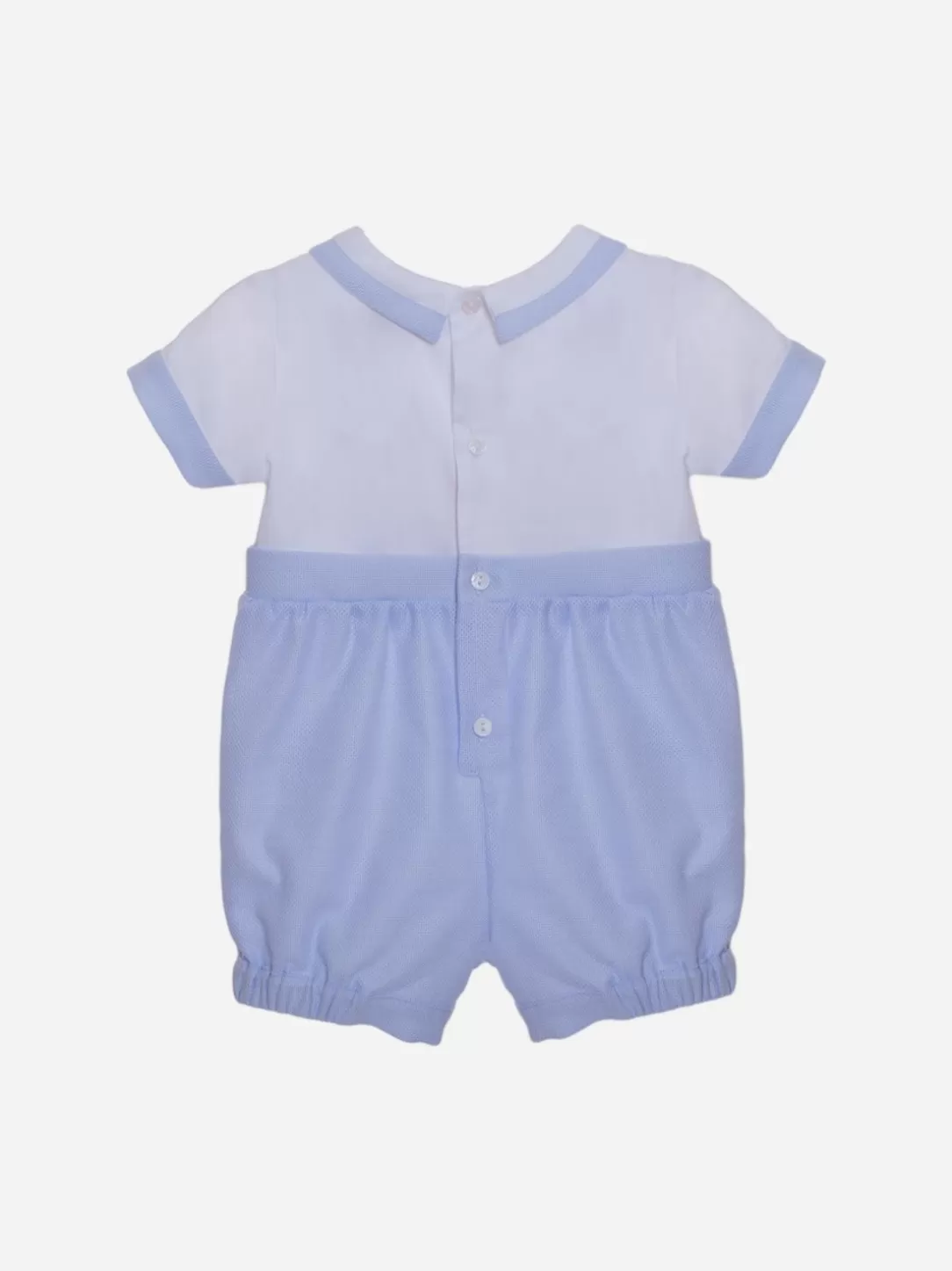 Baby Patachou Blue And White Baby Boy'S Romper In Piquet And Satin