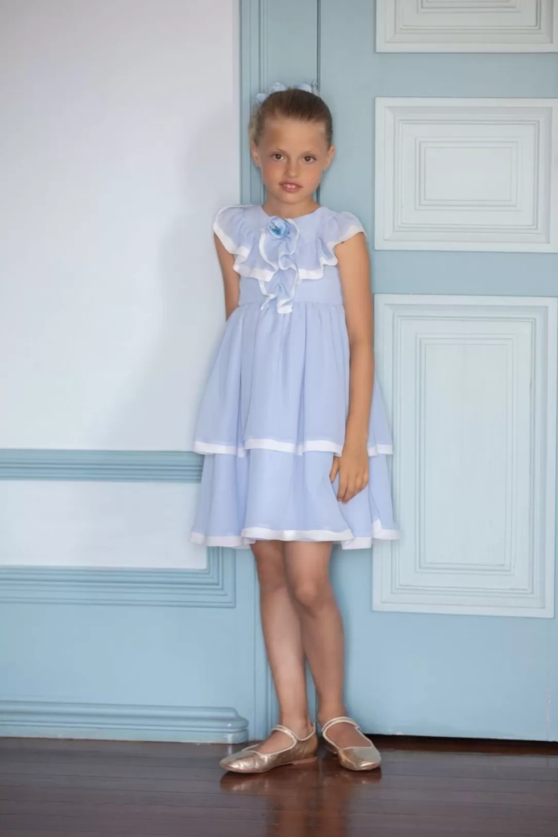 Girl Patachou Blue Girls Dress Decorated With A Rose