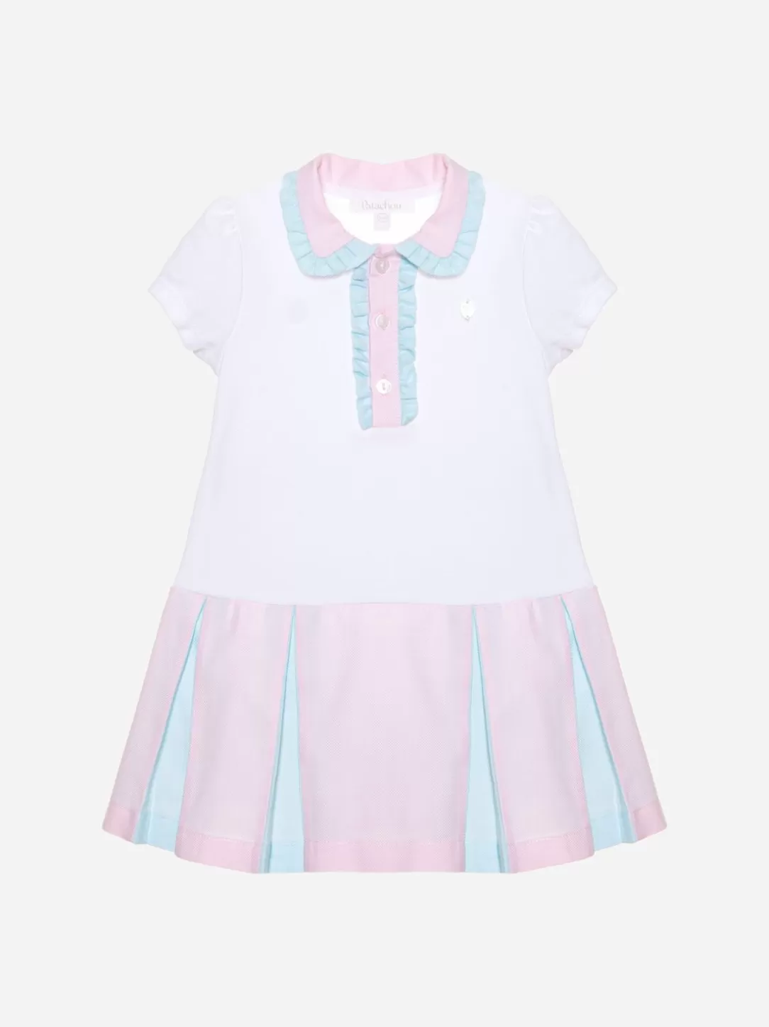 Baby Patachou Ecru Short Sleeve Dress With Pink And Sea Green Details