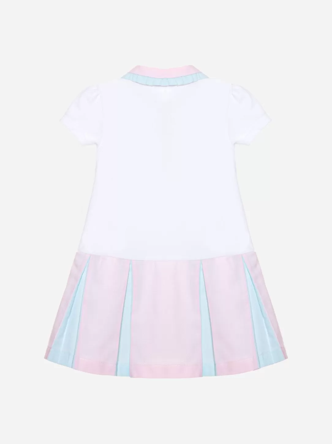 Baby Patachou Ecru Short Sleeve Dress With Pink And Sea Green Details