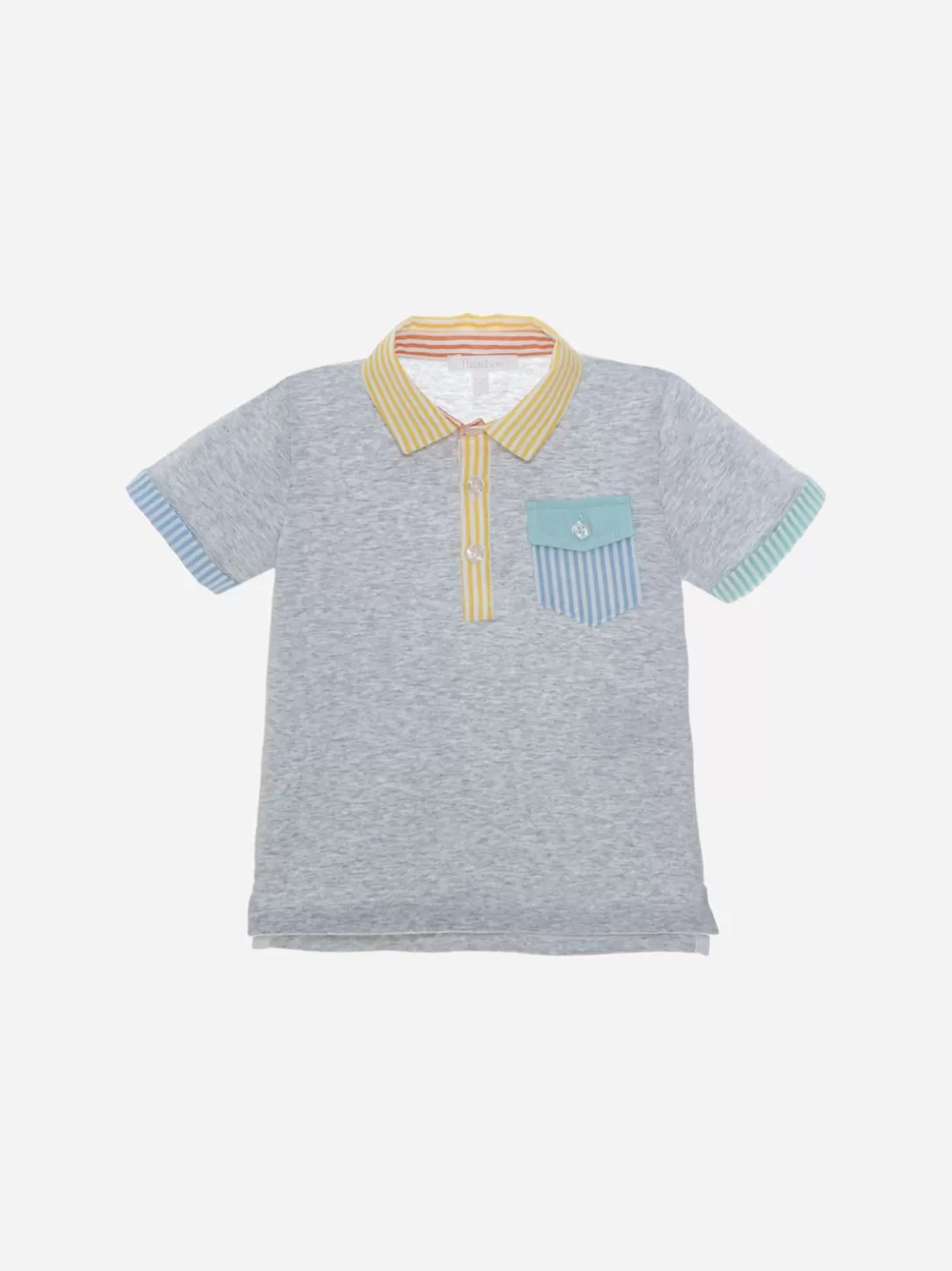 Boy Patachou Gray Polo With Multicolor Stripes