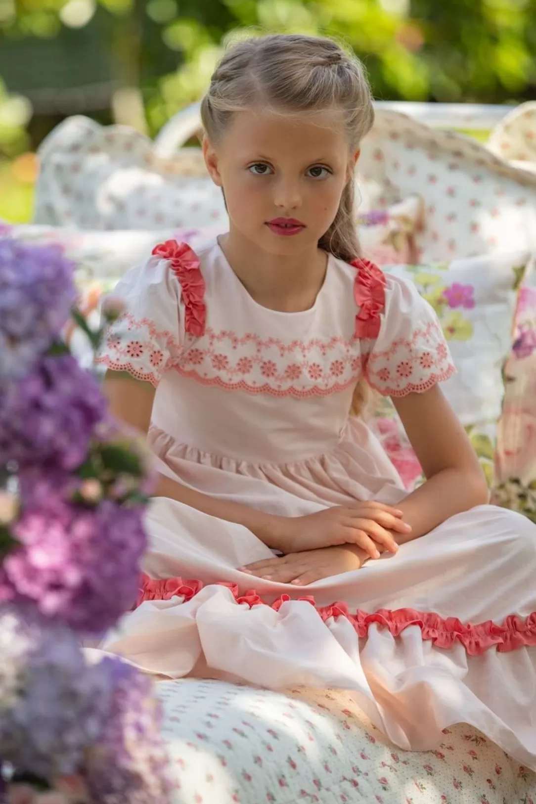 Girl Patachou Kids Girl Pink And Coral Short Sleeve Dress