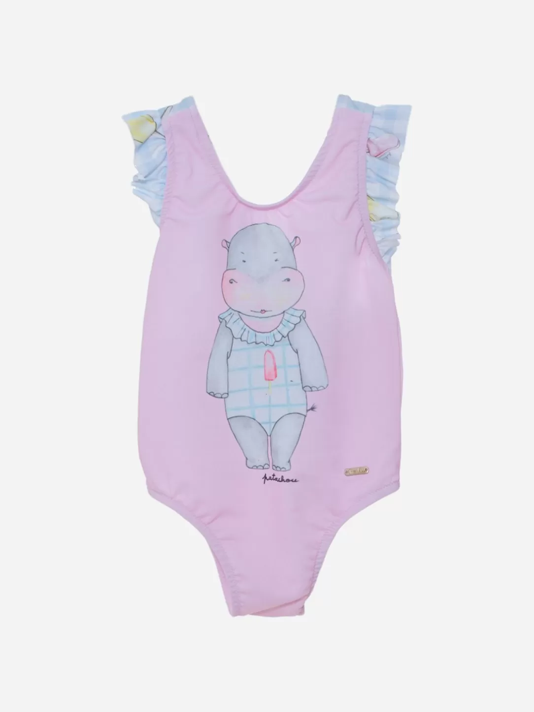 Baby Patachou Pink Swimsuit With Hippopotamus Print