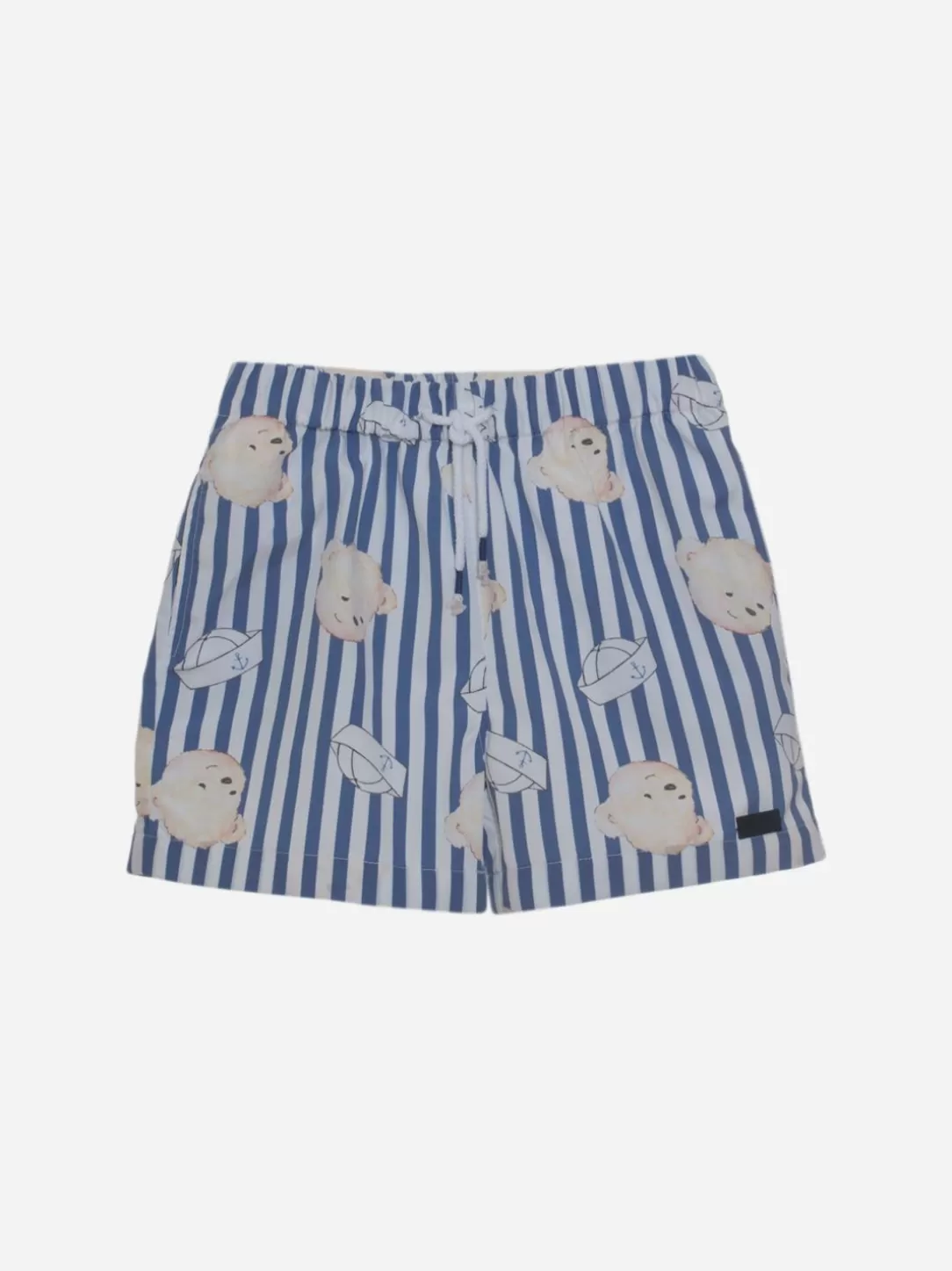 Baby Patachou Swim Shorts With Teddy Bear Print And Blue Stripes