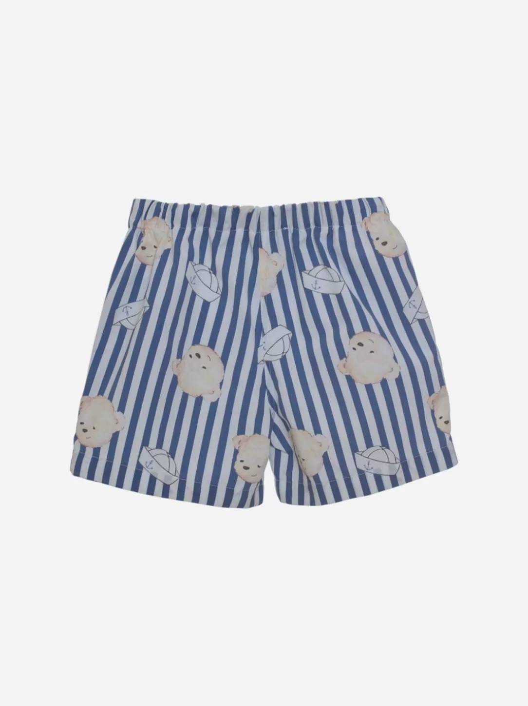 Baby Patachou Swim Shorts With Teddy Bear Print And Blue Stripes
